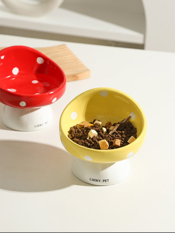 Mushroom Pet Ceramic Bowl Set（Red and Yellow）