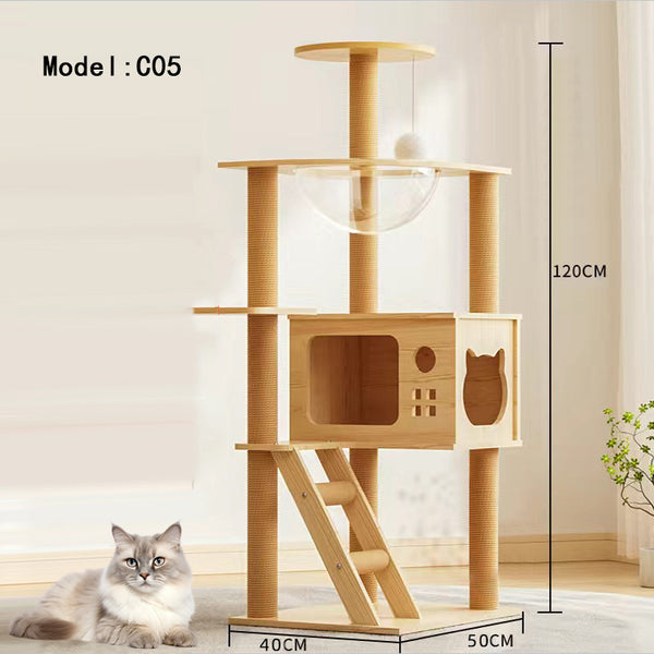 120CM Medium Wood Modern Cat Tree with condo