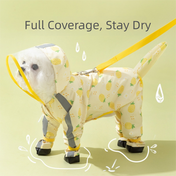 Dog Raincoat Adjustable Water Proof Pet Clothes Full-body coverage Pineapple