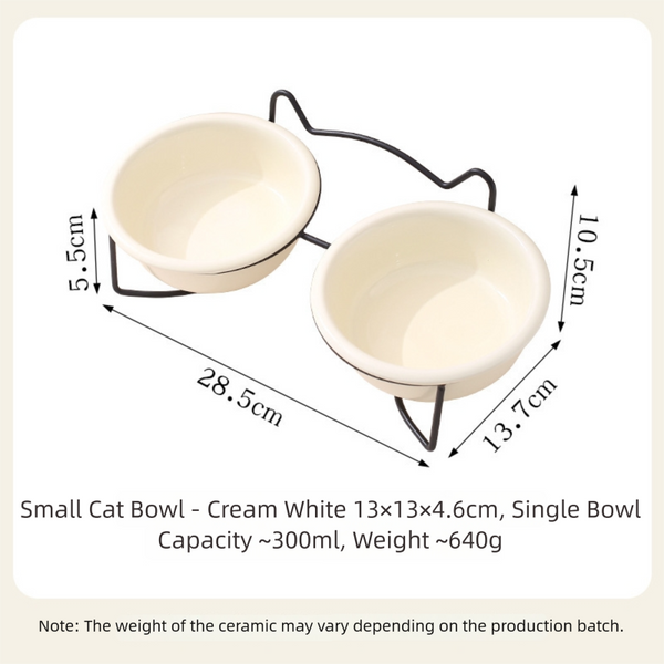 Double Ceramic Cat Bowls With Raised Stand