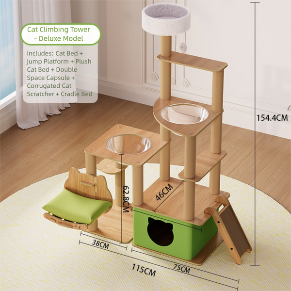 154CM Tall Wood Cat Tree, Multi-Level Deluxe Cat Tower