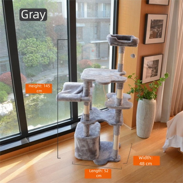 145CM Plush Multi-Level Cat Condo ,Cat Tree - Grey
