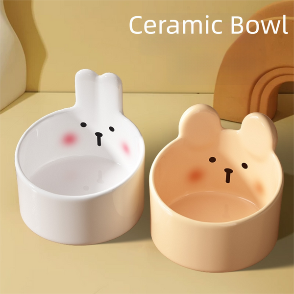 Rabbit and Bear Double Ceramic Cat Bowl
