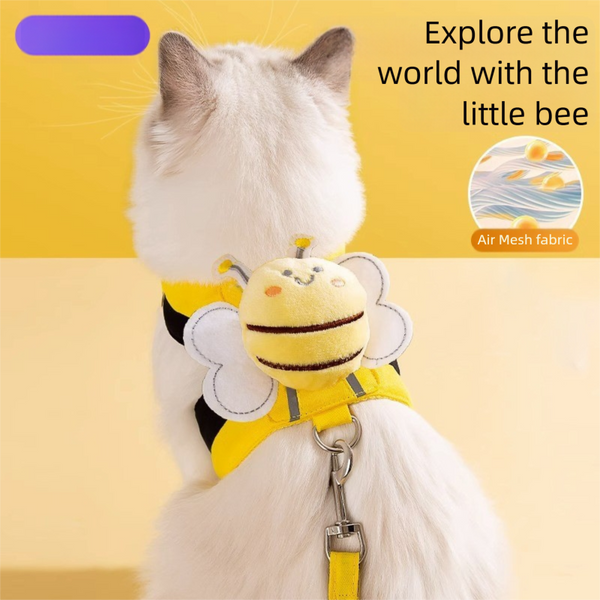 Cute Little Bee Cat Harness and Leash（1.2M） Escape Proof Soft Adjustable Vest