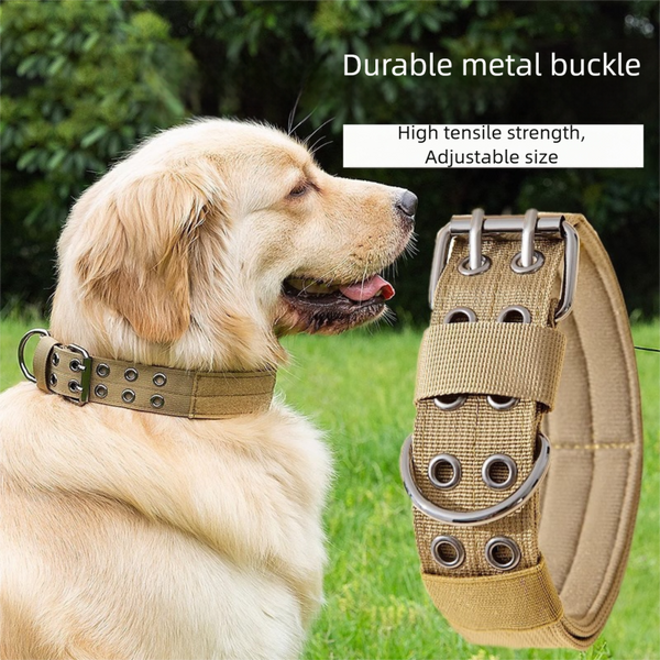 Military Dog Collar Adjustable Metal D Ring & Buckle for Medium Large Dogs