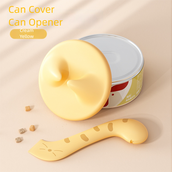 Pet Food Lids & Spoons,Cat&Dog Can Opener Set with Cover - Yellow